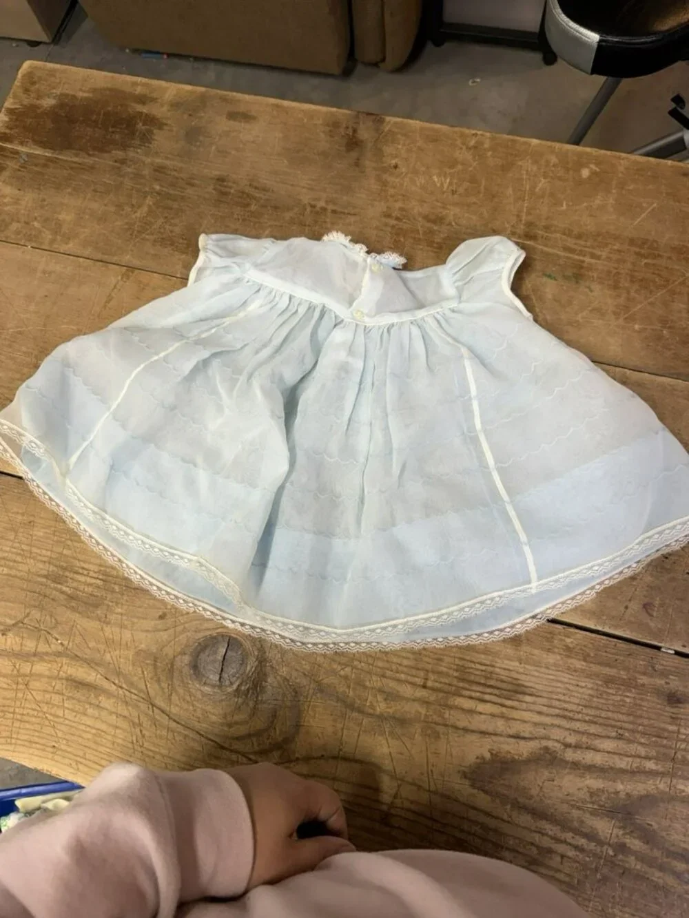 Vintage 1950s Nannette Shirley Temple Blue Baby Dress Lace Chiffon Sheer FIT 12M